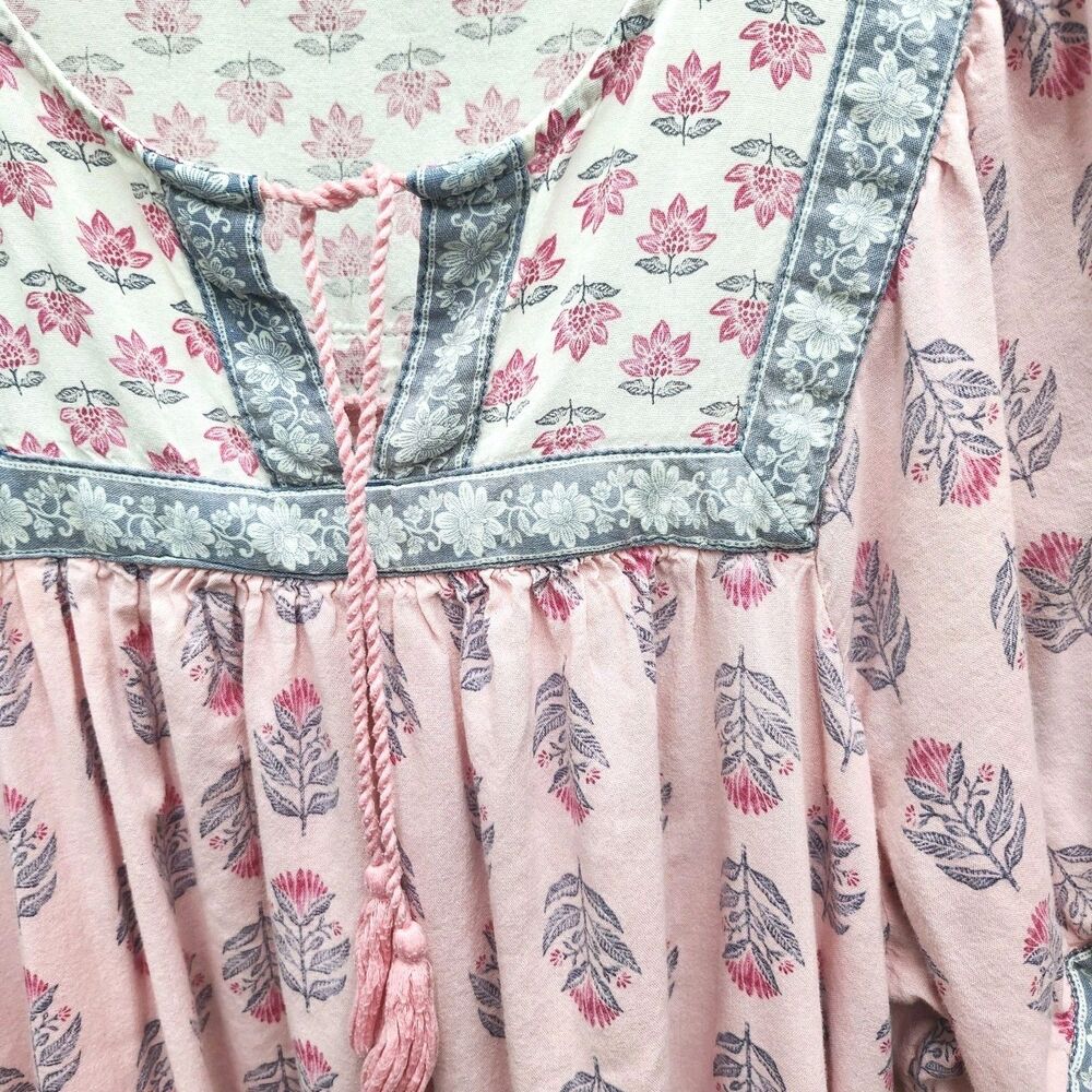 Old Navy Peasant Swing Dress Womens Large Pink Floral Tassels Cottagecore - Picture 6 of 12